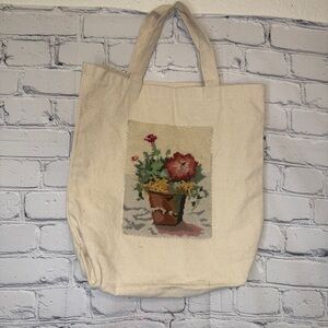 Cottagecore Needlepoint Floral Tote Bag Handmade Canvas Market Bag